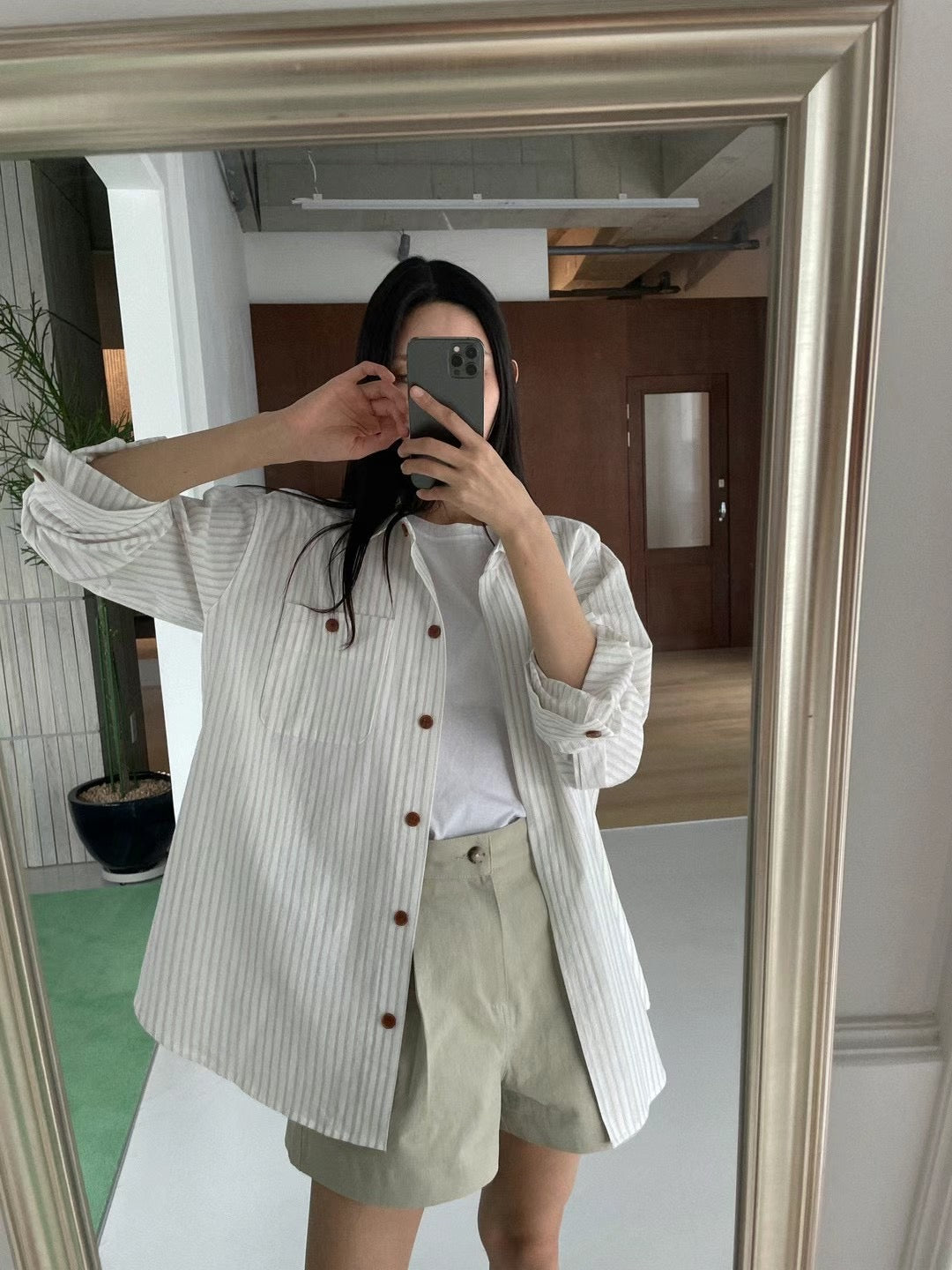 |現貨| T10 琥珀的法式條紋襯衫-杏色